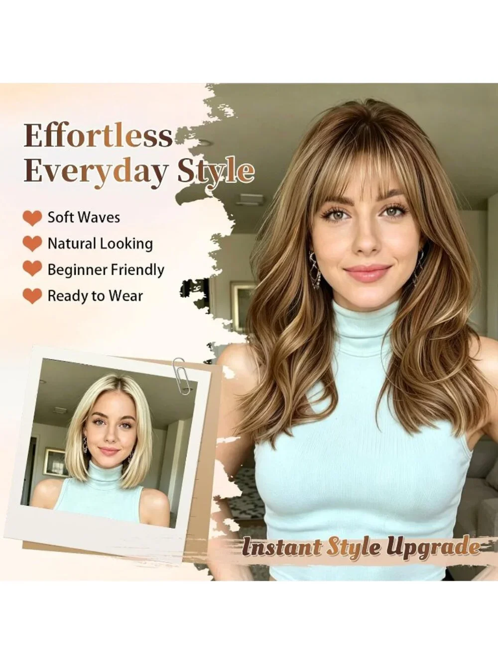 Women's Light Brown 18 Inch Natural Looking Synthetic Heat Resistant Wavy Wigs